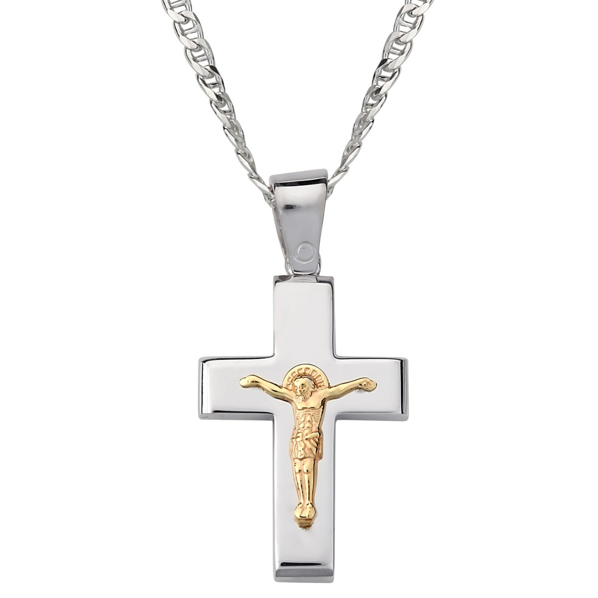 Ανδρικός Σταυρός με Αλυσίδα και Εσταυρωμένο / Ασήμι 925 Και Χρυσό Κ14 / ST-MN14233G1