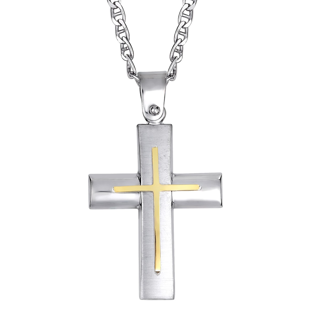 Ανδρικός Σταυρός Με Αλυσίδα Σε Ασήμι 925 Με Επιπλατίνωμα και Χρύσωμα Κ18 / ST-TS20110LG1
