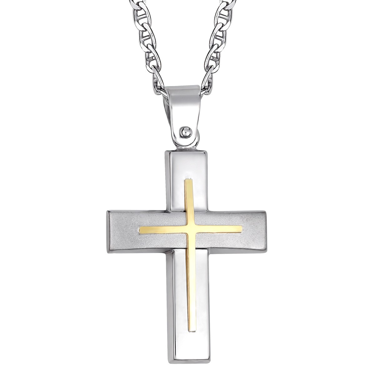 Ανδρικός Σταυρός Με Αλυσίδα Σε Ασήμι 925 Με Επιπλατίνωμα και Χρύσωμα Κ18 / ST-TS20111LG1