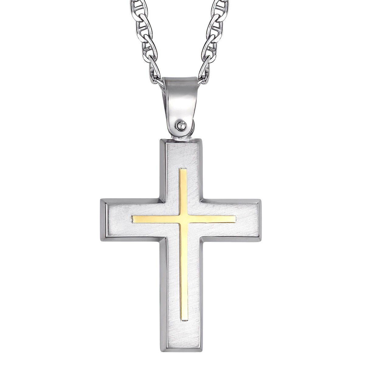 Ανδρικός Σταυρός Με Αλυσίδα Σε Ασήμι 925 Με Επιπλατίνωμα και Χρύσωμα Κ18 / ST-TS20112LG1