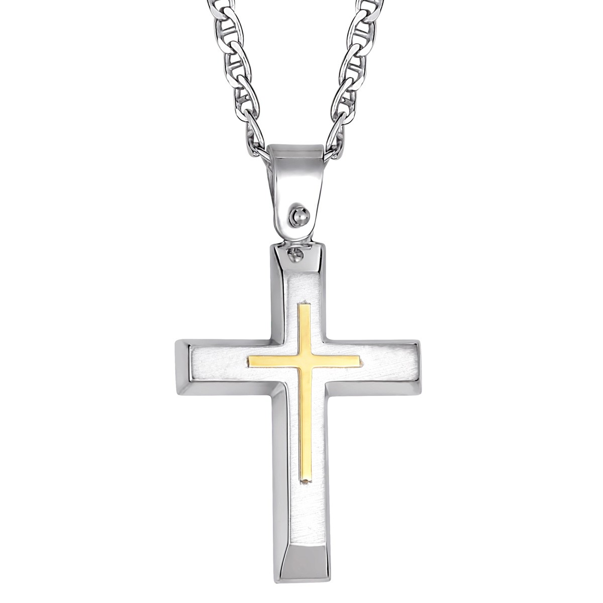 Ανδρικός Σταυρός Με Αλυσίδα Σε Ασήμι 925 Με Επιπλατίνωμα και Χρύσωμα Κ18 / ST-TS20116LG1