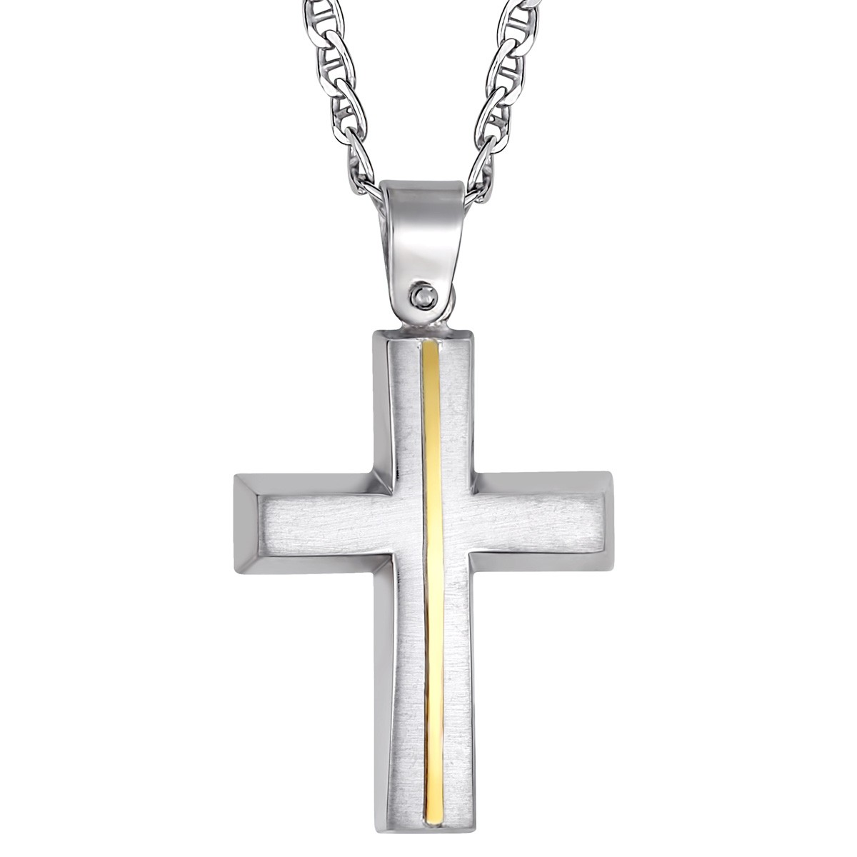 Ανδρικός Σταυρός Με Αλυσίδα Σε Ασήμι 925 Με Επιπλατίνωμα και Χρύσωμα Κ18 / ST-TS20118LG1